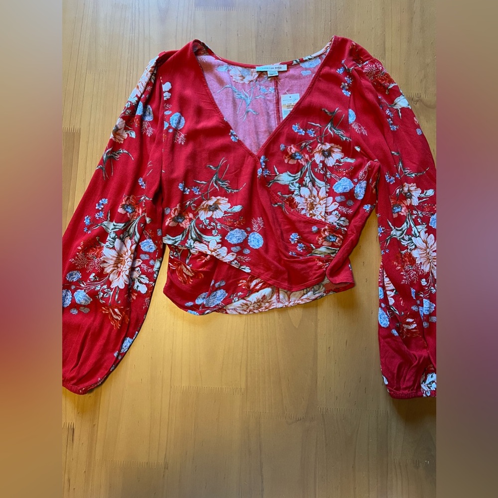 NWT American Eagle red floral blouse